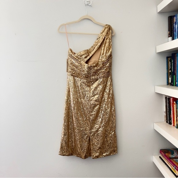 Rene Ruiz Gold Sequin Metallic One Shoulder Cocktail Dress Sz 14 NWT - Picture 6 of 12